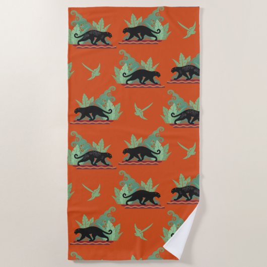 Schwarze Jaguare Strandtuch (Vorderseite)