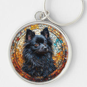 Schwarze Japanese Spitz schöne Glasmalerei Schlüsselanhänger