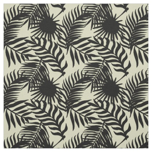 Schwarze Jungle Palme Blätter auf Beige Stoff (Muster)