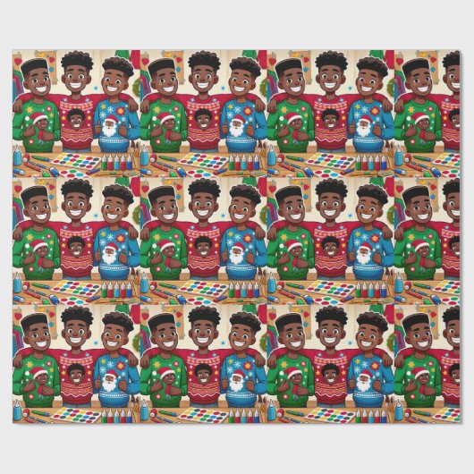 Schwarze Jungs und kitschige Weihnachts-Pullover-P Geschenkpapier (Flach)