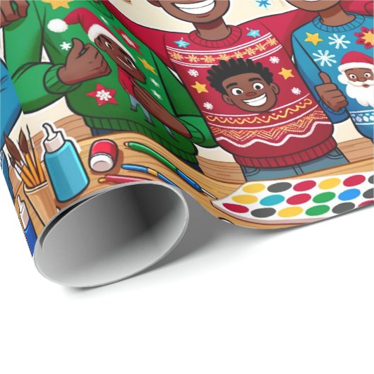 Schwarze Jungs und kitschige Weihnachts-Pullover-P Geschenkpapier (Rolleneckpunkt)