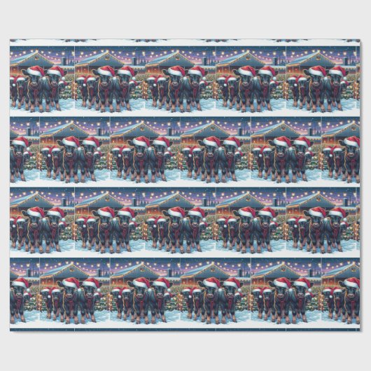 Schwarze Kälber mit Weihnachtsmannmützen von Weihn Geschenkpapier (Flach)