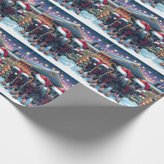 Schwarze Kälber mit Weihnachtsmannmützen von Weihn Geschenkpapier (Ecke)