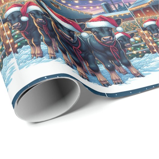 Schwarze Kälber mit Weihnachtsmannmützen von Weihn Geschenkpapier (Rolleneckpunkt)