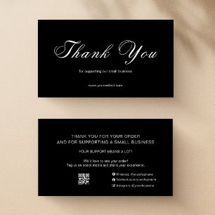 Schwarze Kalligrafie Dankeschönkarte QR Kleinunter Visitenkarte
