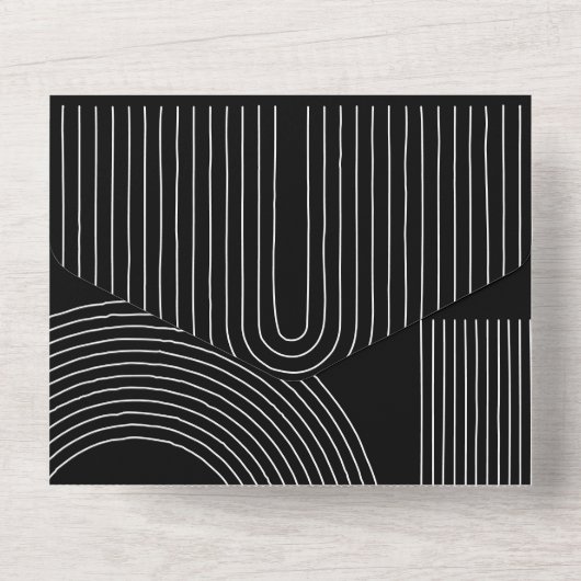 Schwarze Kalligrafie Einfache Hochzeitgeometrie All In One Einladung (Rückseite)