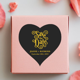 Schwarze Kalligrafie Goldene Hochzeit Save the Dat Herz-Aufkleber
