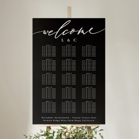 Schwarze Kalligrafie Hochzeitsstichtabelle Poster