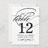 Schwarze Kalligrafie-Hochzeitstisch-Nummernkarte Einladung (Rückseite)