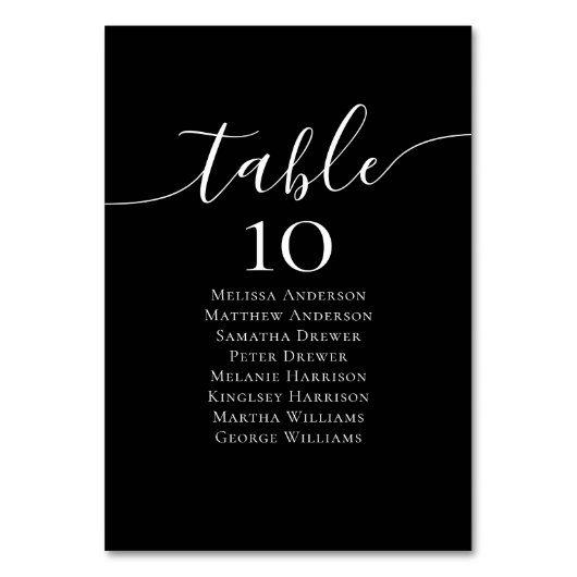 Schwarze Kalligrafie Hochzeitstisch Tischnummer (Rückseite)
