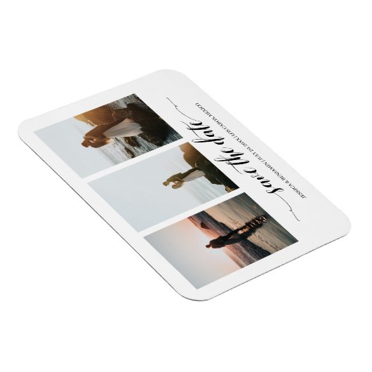 Schwarze Kalligrafie Save the Date mit FotoCollage Magnet (Rechte Seite)