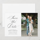 Schwarze Kalligrafie-Schrift Hochzeit rettet das D Save The Date (Vorne/Hinten)