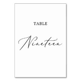 Schwarze Kalligrafie-Tabelle neunzehn Tischnummer