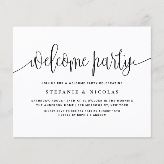 Schwarze Kalligrafie Willkommen Party Einladung (Vorderseite)