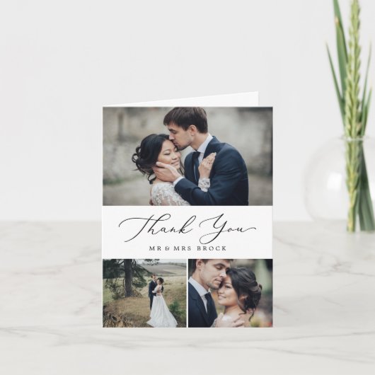 Schwarze Kalligraphie 3 FotoCollage Dankeskarte (Vorderseite)