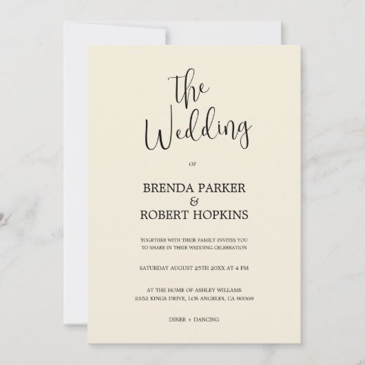 Schwarze Kalligraphie auf Beige Hochzeitseinladung Einladung (Vorderseite)
