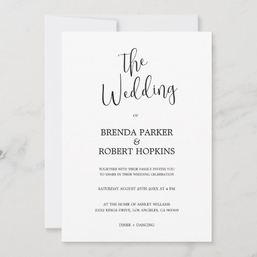 Schwarze Kalligraphie auf der Einladung zur weißen (Vorderseite)