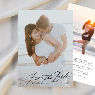 Schwarze Kalligraphie Elegantes Foto Hochzeit Save The Date