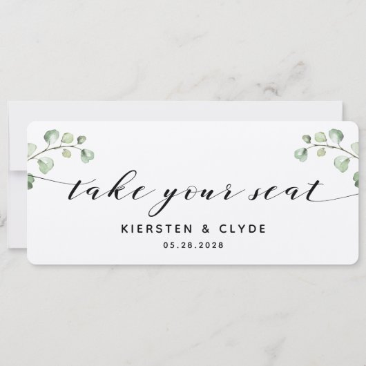 Schwarze Kalligraphie Grün Nehmen Sie Ihre Sitzpla Einladung (Rückseite)