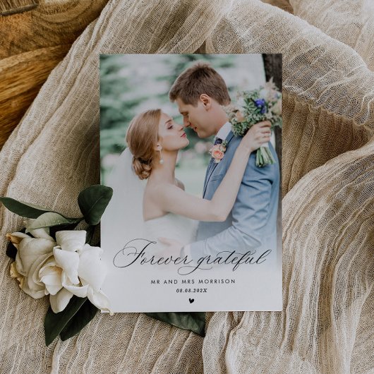 Schwarze Kalligraphie Hochzeit danke Foto Postkarte