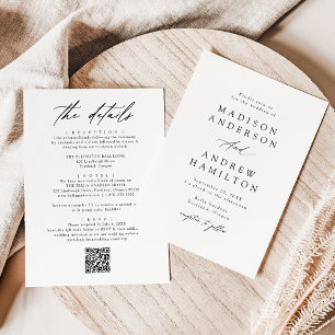 Schwarze Kalligraphie in einem QR-Code Hochzeit Einladung
