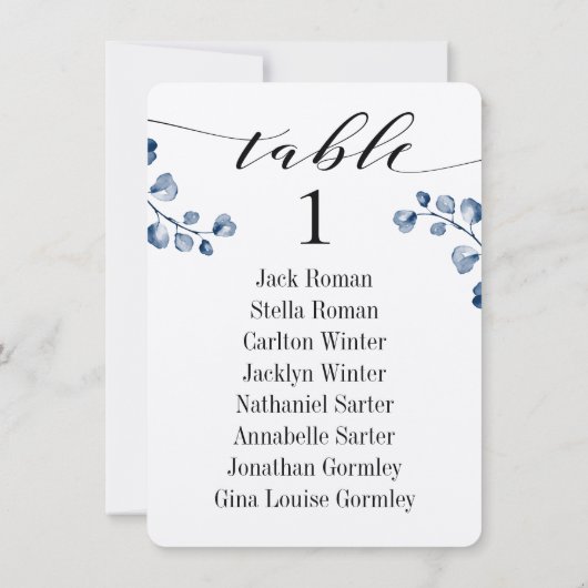 Schwarze kalligraphische Greenery Seating Chart Ca Einladung (Rückseite)