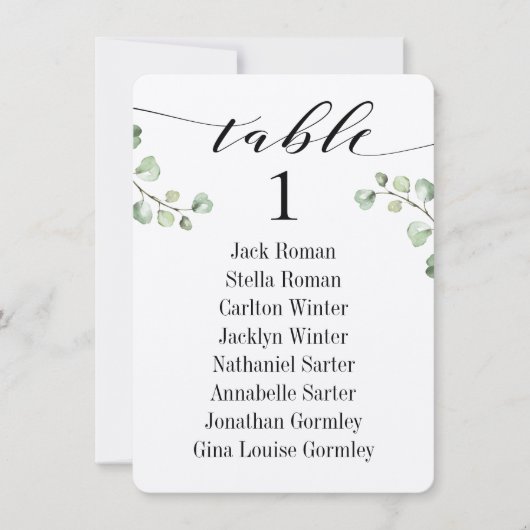 Schwarze kalligraphische Grünpflanzen Sitzkarten 8 Einladung (Vorderseite)