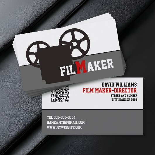 Schwarze Kamera und QR-Code-Filmemacher Visitenkarte