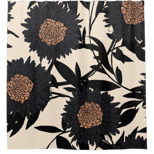 Schwarze Kamille, Gerbera: cremiger Hintergrund. Duschvorhang (Vorderseite)