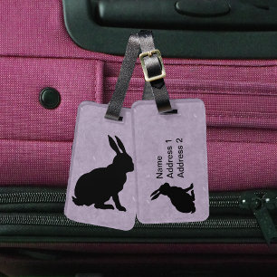 Schwarze Kaninchensilhouette Osterhase Lila Gepäckanhänger