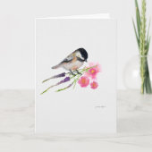 Schwarze Kappe Sweet Chickadee Wasserfarbenspiel Karte (Vorderseite)
