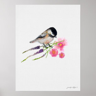 Schwarze Kappe Sweet Chickadee Wasserfarbenspiel Poster