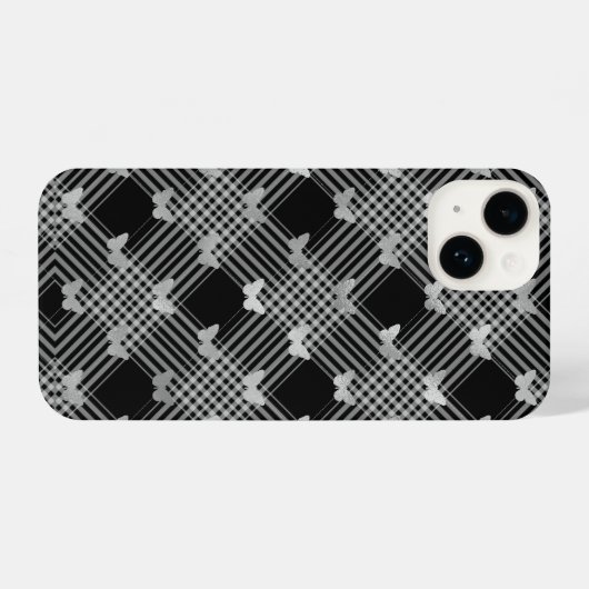 Schwarze Kariert- und Silberschmetterlinge iPhone iPhone Hülle (Rückseite (Horizontal))
