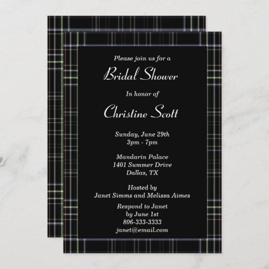 Schwarze Karierte Brautdusche Einladung (Vorne/Hinten)