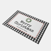 Schwarze Karierte moderne Schreibmaschine frohe We Fußmatte (Schrägansicht)