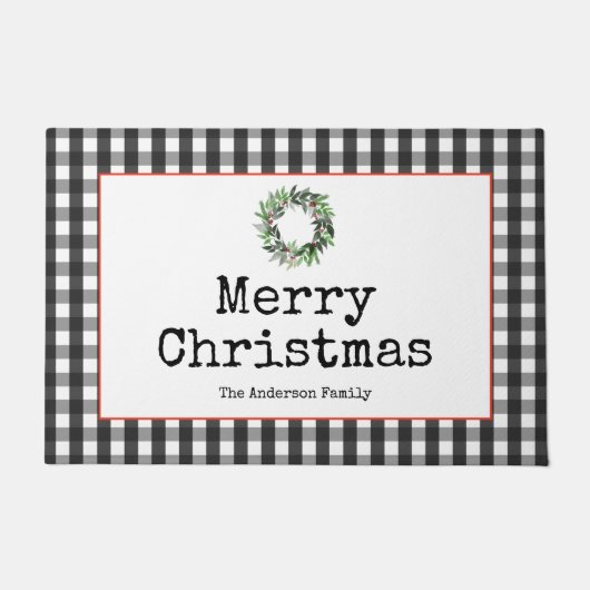 Schwarze Karierte moderne Schreibmaschine frohe We Fußmatte (Vorderseite)