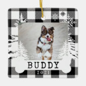 Schwarze Karierte Rustikale Pinienbäume Knochen Fo Keramikornament (Vorderseite)