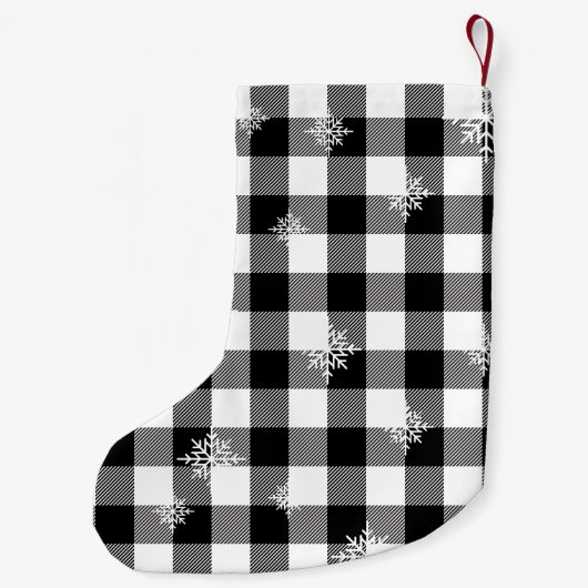 Schwarze Karierte Rustikale Pinienbäume Knochen Fo Kleiner Weihnachtsstrumpf (Rückseite)