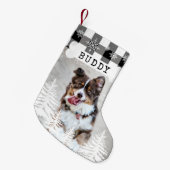 Schwarze Karierte Rustikale Pinienbäume Knochen Fo Kleiner Weihnachtsstrumpf (Vorderansicht (hängend))