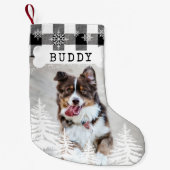 Schwarze Karierte Rustikale Pinienbäume Knochen Fo Kleiner Weihnachtsstrumpf (Vorderseite)