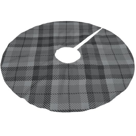 Schwarze Karierte Streifen Tartan Muster Polyester Weihnachtsbaumdecke (Schrägansicht)