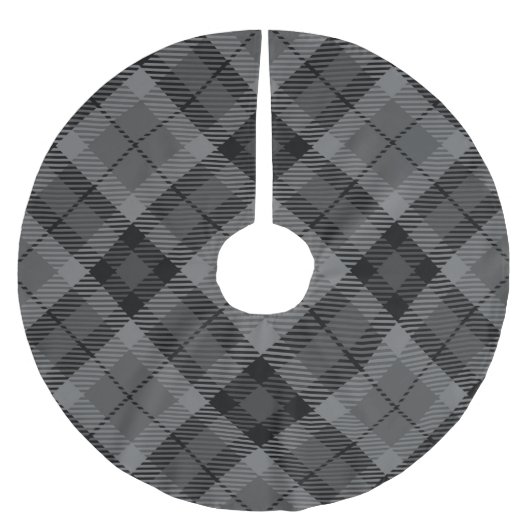 Schwarze Karierte Streifen Tartan Muster Polyester Weihnachtsbaumdecke (Vorderseite)