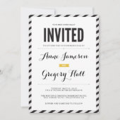 Schwarze Karnevalsstreifen Moderne Hochzeitseinlad Einladung (Vorderseite)