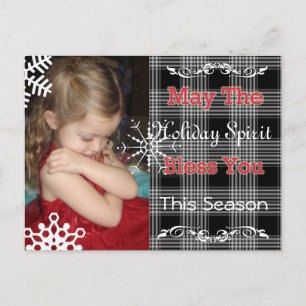 Schwarze Karo-Weihnachts-Postkarte, personalisiere Feiertagspostkarte