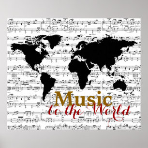 schwarze Karte mit musikalischen Noten Poster