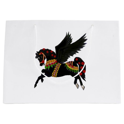 Schwarze Karussell-Pegasus-Geschenktasche Große Geschenktüte (Vorderseite)