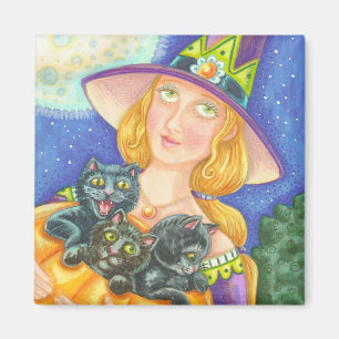 SCHWARZE KATTENKÜCHE UND WITCH HALLOWEEN MAGNET Sq