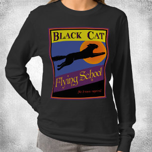 Schwarze Katz Fliegerschule Retro Halloween T-Shir T-Shirt
