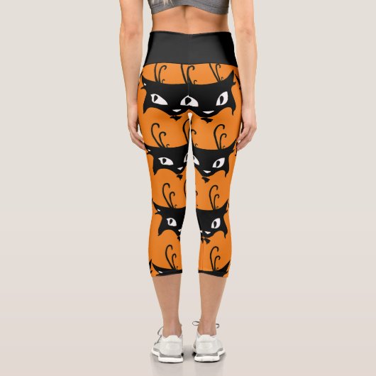 SCHWARZE KATZ-RETRO-DRUCKEN CAPRI YOGA PANS LEGGIN (Rückseite)