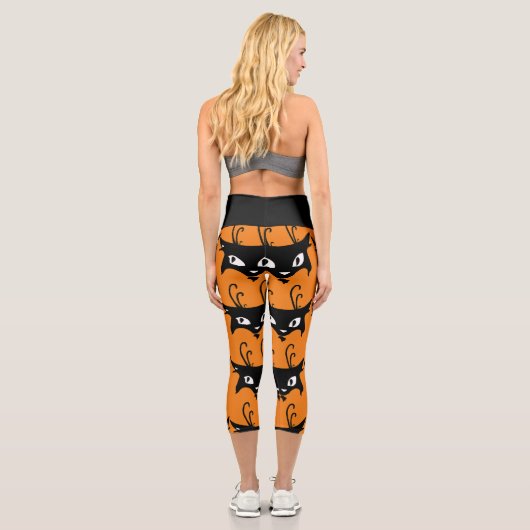 SCHWARZE KATZ-RETRO-DRUCKEN CAPRI YOGA PANS LEGGIN (Rückseite)